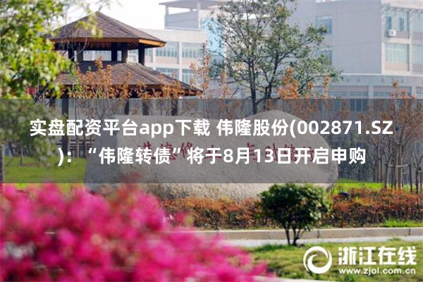 实盘配资平台app下载 伟隆股份(002871.SZ)：“伟隆转债”将于8月13日开启申购