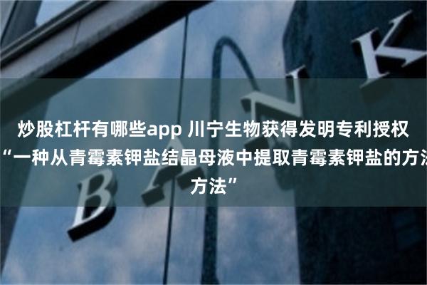 炒股杠杆有哪些app 川宁生物获得发明专利授权：“一种从青霉素钾盐结晶母液中提取青霉素钾盐的方法”